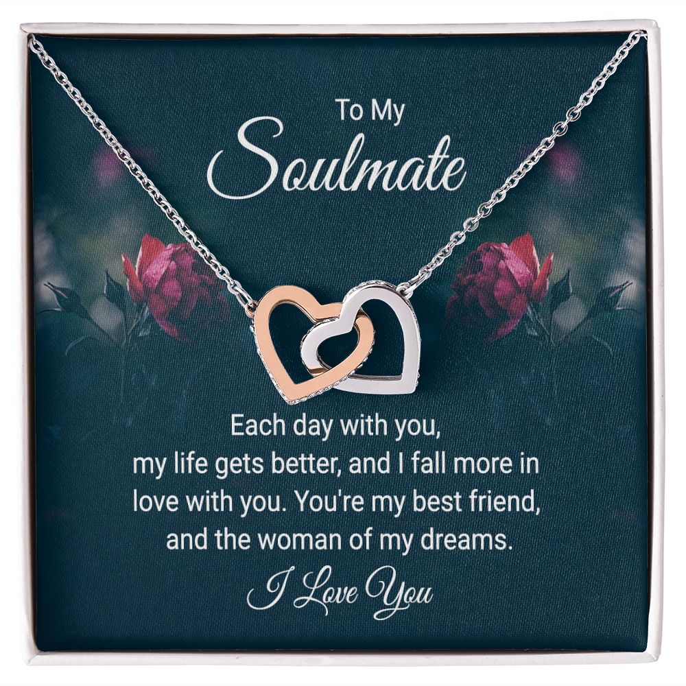 To My Soulmate Necklace for Women Birthday Christmas Jewelry Gifts For My Wife with Message Card Box Personalized Gift Present Pendant for Future Wife Soulmate Girlfriend Love 20 Interlocking Hearts Necklace