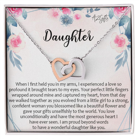 To My Daughter Gift Necklace from Mom, Mother and Daughter Necklace for Girls, Mother Daughter Gift Ideas, Jewelry Pendant Interlocking Hearts Necklace