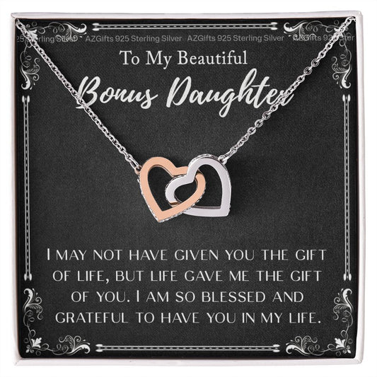 Personalized Gift - To My Bonus Daughter - Interlocking Hearts Necklace, Step daughter, Adopted daughter, daughter in law gift, future daughter Interlocking Hearts Necklace