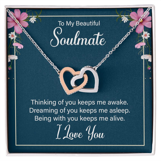 To My Soulmate Necklace for Women Birthday Christmas Jewelry Gifts For My Wife with Message Card Box Personalized Gift Present Pendant for Future Wife Soulmate Girlfriend Love 13 Interlocking Hearts Necklace