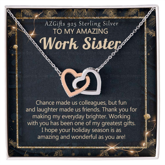 To My Work Sister Necklace Gift for Colleague Christmas Necklace for Work Sister from Co-Worker Christmas Pendant Gift for Colleague Christmas Jewelry Gift for Her Women 301 Interlocking Hearts Necklace