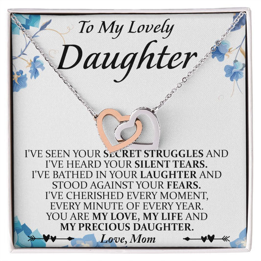 Mother and Daughter Necklace for Girls, To My Daughter Gift Necklace from Mom, Birthday Christmas Gift Graduation Gifts for Daughters, Jewelry Pendant Present for Daughter, Mother Daughter Gift 41 Interlocking Hearts Necklace