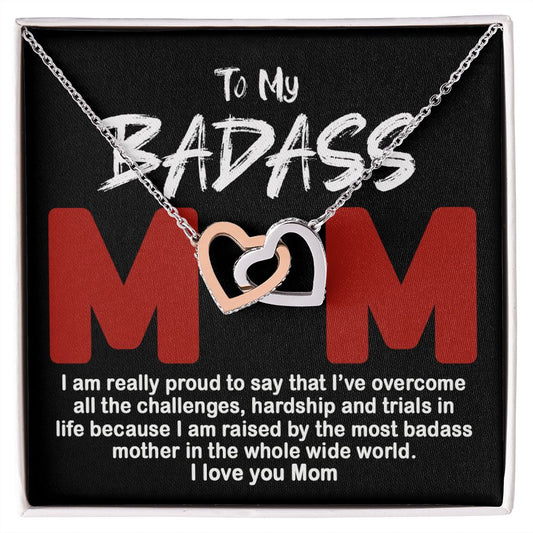 To My Badass Mom Necklace Badass Mom Gift, Jewelry For Step Mom On Mother's Day Interlocking Hearts Necklace