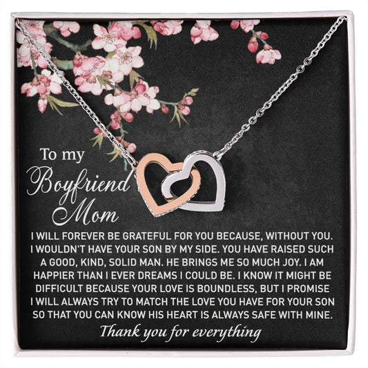 To My Boyfriend's Mom Necklace I Will Forever Be Grateful for You Love Knot Pendant Jewelry For Fiancé's Mom From Future Daughter In Law Interlocking Hearts Necklace