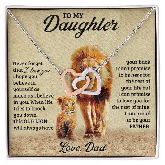 To My Daughter from Dad Old Lion Necklace Jewelry for Women Birthday Valentine Interlocking Hearts Necklace