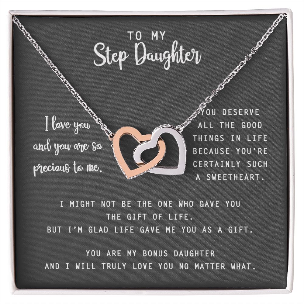to My Step Daughter Necklace from Stepdad Bonus Daughters Birthday Xmas Congrats (1) Interlocking Hearts Necklace