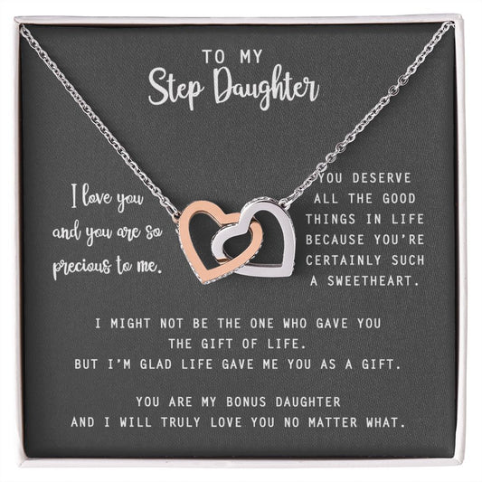 to My Step Daughter Necklace from Stepdad Bonus Daughters Birthday Xmas Congrats (1) Interlocking Hearts Necklace