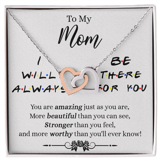 Mother Daughter Necklace Gifts For Mom Birthday Christmas Mothers Day Present To My Mom Jewelry Pendant Message Card Gift Box Interlocking Hearts Necklace
