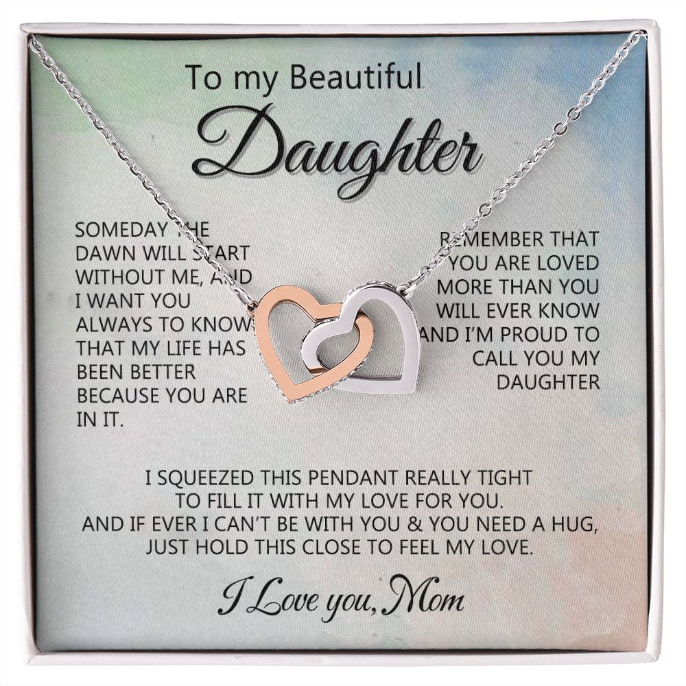 Jewelry Pendant Present for Daughter, To My Daughter Gift Necklace from Mom, Mother Daughter Gift Ideas, Birthday Christmas Gift Graduation Gifts for Daughters, Mother and Daughter Necklace 14 Interlocking Hearts Necklace
