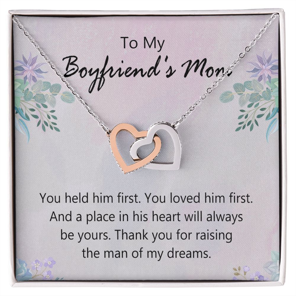 To My Boyfriends Mom Necklace with Message Card, Boyfriends Mom Jewelry Birthday Gift, Boyfriend Mom Gift Personalized, Custom Necklace for Women, Boyfriends Mom Gift from Girlfriend Interlocking Hearts Necklace
