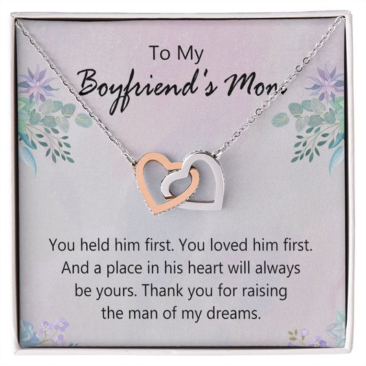 To My Boyfriends Mom Necklace with Message Card, Boyfriends Mom Jewelry Birthday Gift, Boyfriend Mom Gift Personalized, Custom Necklace for Women, Boyfriends Mom Gift from Girlfriend Interlocking Hearts Necklace