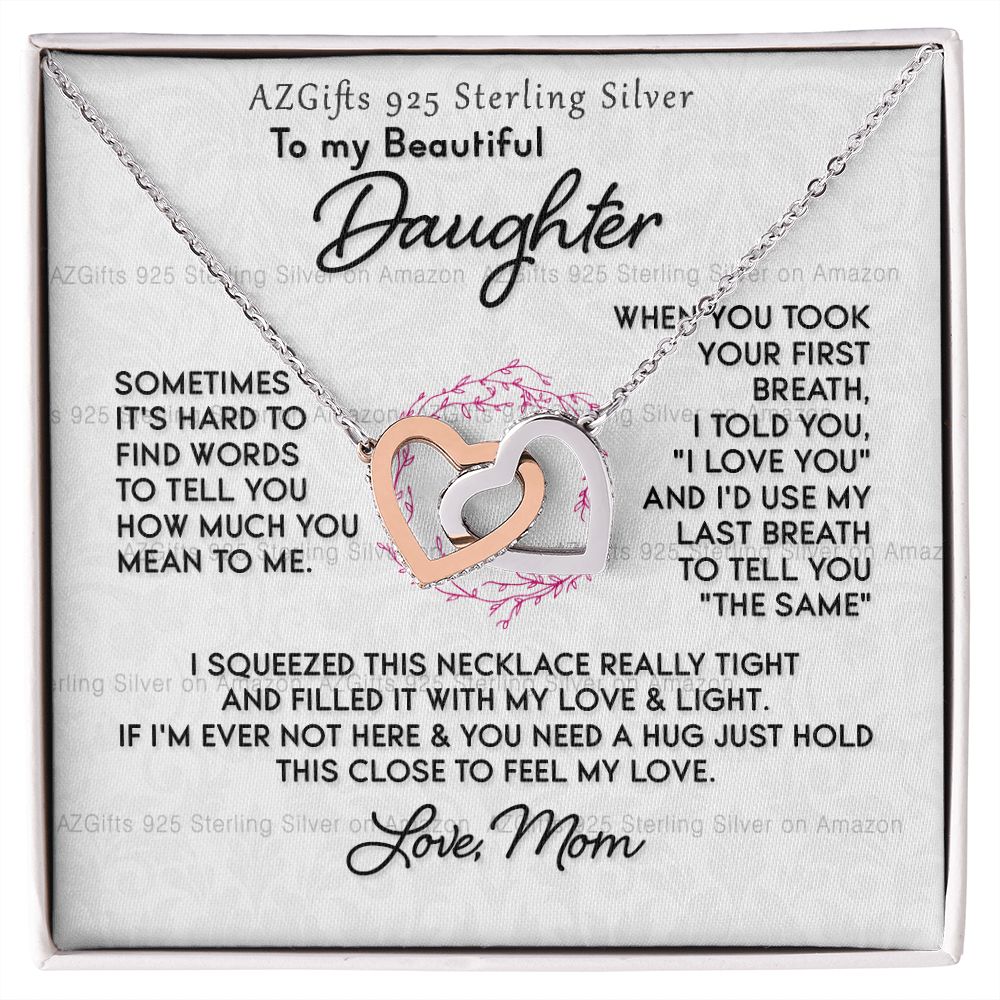 To My Daughter Necklace With Box Card Gift for Daughter Pendant Jewelry Birthday Gift For Her From Mom Mother Gift For Daughter Jewelry for Daughter from Mom Interlocking Hearts Necklace
