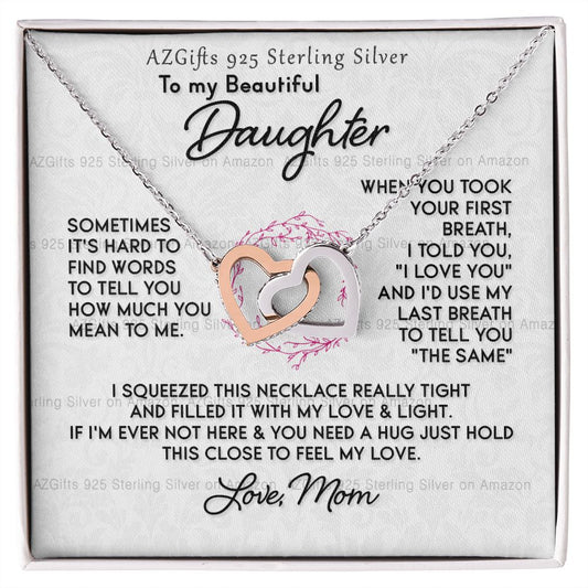 To My Daughter Necklace With Box Card Gift for Daughter Pendant Jewelry Birthday Gift For Her From Mom Mother Gift For Daughter Jewelry for Daughter from Mom Interlocking Hearts Necklace