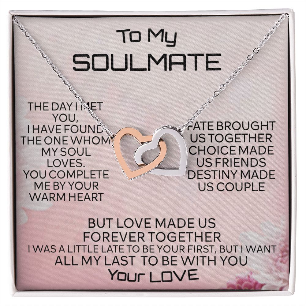 To My Soulmate Necklace for Women Birthday Christmas Jewelry Gifts For My Wife with Message Card Box Personalized Gift Present Pendant for Future Wife Soulmate Girlfriend Love 2 Interlocking Hearts Necklace