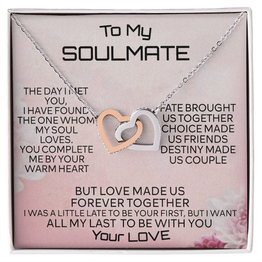 To My Soulmate Necklace for Women Birthday Christmas Jewelry Gifts For My Wife with Message Card Box Personalized Gift Present Pendant for Future Wife Soulmate Girlfriend Love 2 Interlocking Hearts Necklace