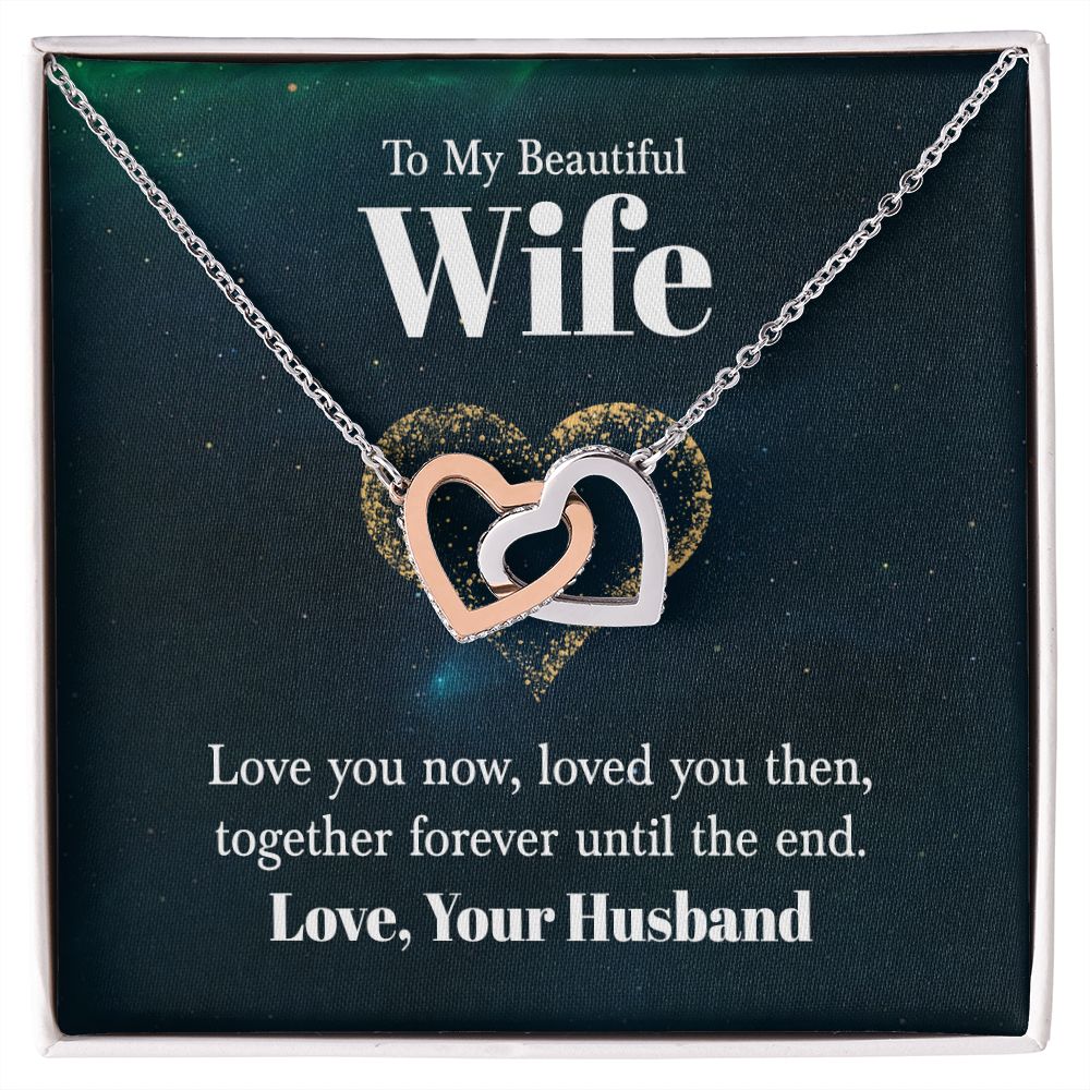 To My Beautiful Wife Necklace for Her Jewelry For Her Couples Gifts Necklaces For Soul Mate Christmas Jewelry Romantic Gifts For My Wife Girlfriend Pendant With Message Card Box Interlocking Heart Necklace