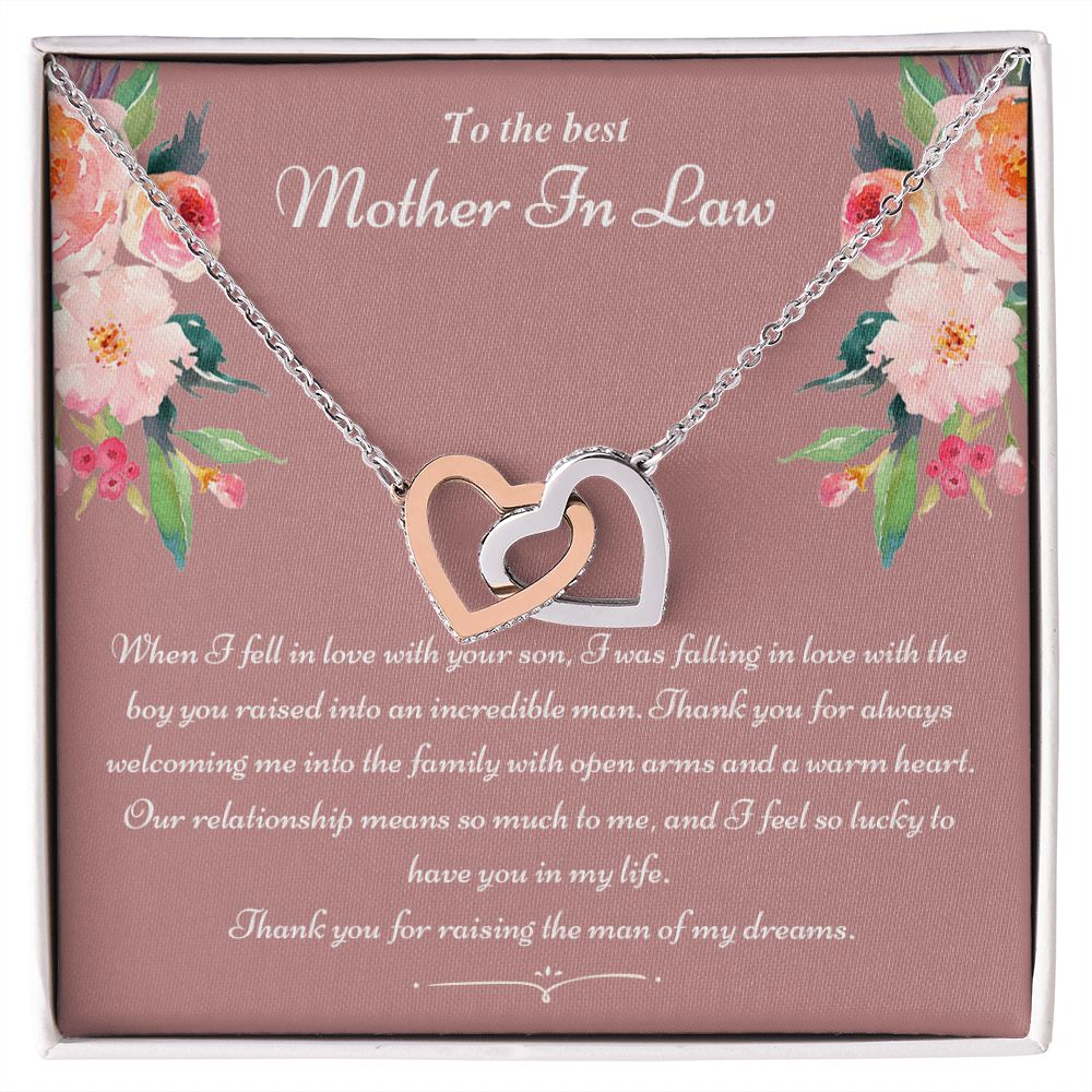 To The Best Mother In Law Gifts, Love Knot Necklace, Mother's Day Necklace Gifts Interlocking Hearts Necklace