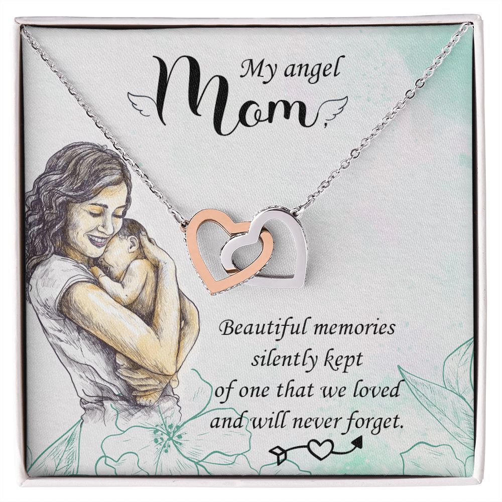 To My Mom Mother My Angel Necklace Pendant Gift From Daughter Beautiful Memories With Message Card Gift For Mom Interlocking Hearts Necklace