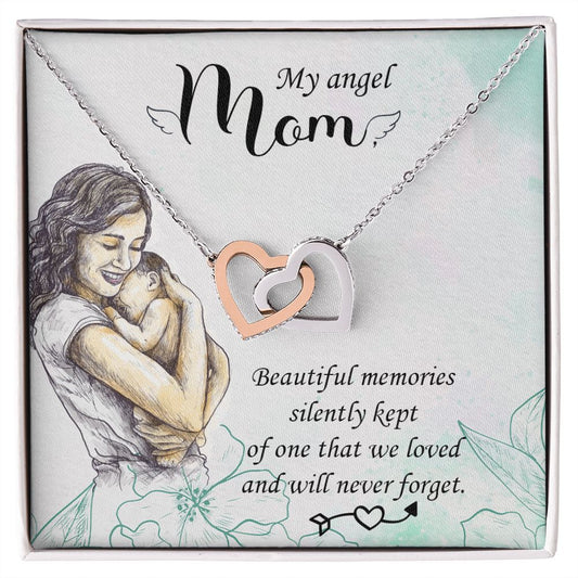 To My Mom Mother My Angel Necklace Pendant Gift From Daughter Beautiful Memories With Message Card Gift For Mom Interlocking Hearts Necklace