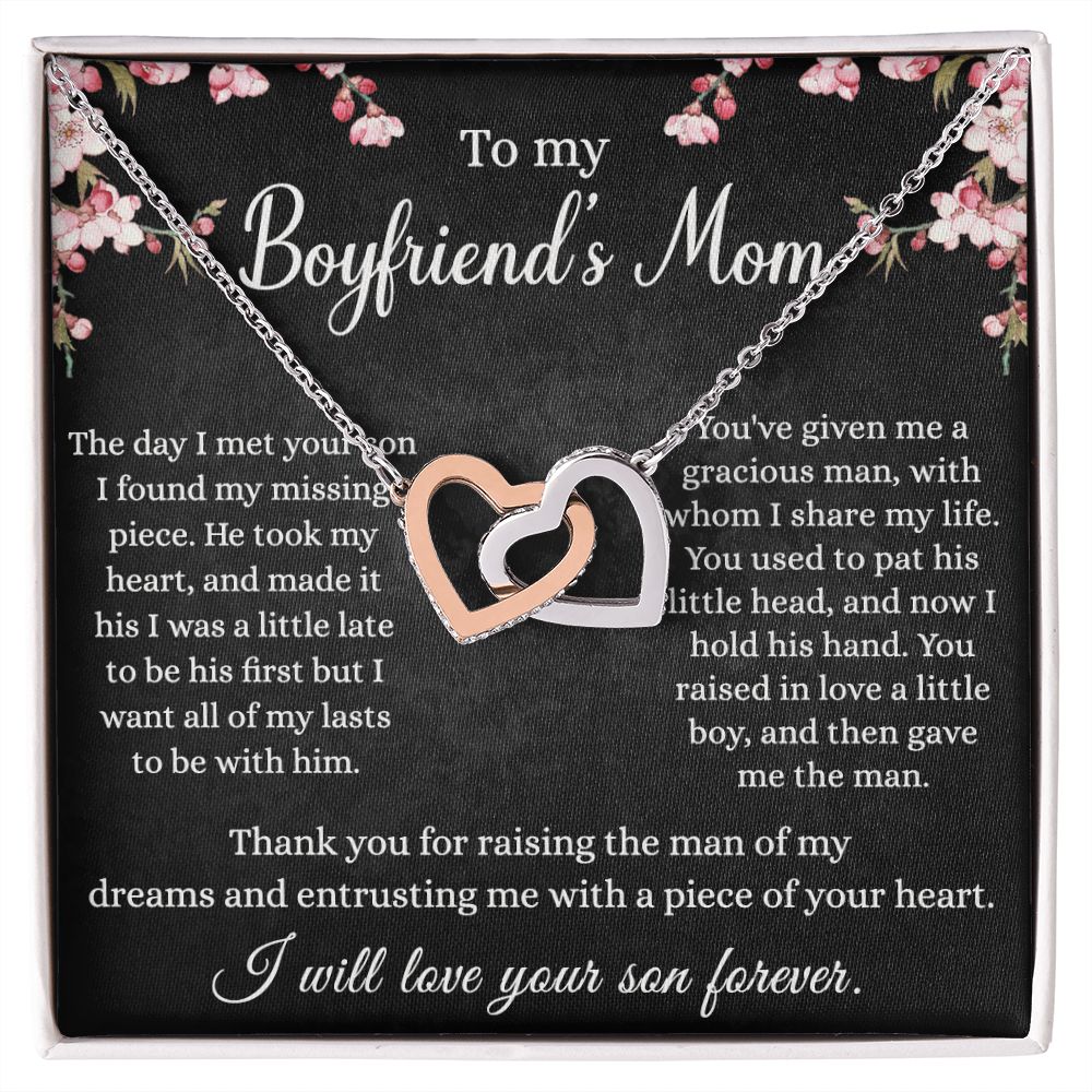 To My Boyfriends Mom Necklace - Jewelry Gifts For Boyfriends Mom, Mothers Day Gifts For Boyfriend'S Mom, To My Boyfriends Mom Gifts On Birthday,Mothers Day Thanksgiving, Valentines Interlocking Hearts Necklace