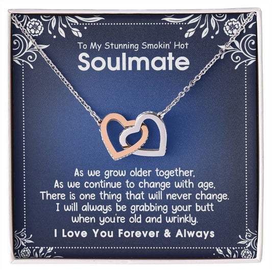 To My Smokin Hot Soulmate Necklace - Wife Gifts From Husband To My Wife Necklace, Gift for Her Romantic, Girlfriend Gifts Necklace for Wife from Men Includes Message Card and Gift Box 5 Interlocking Hearts Necklace