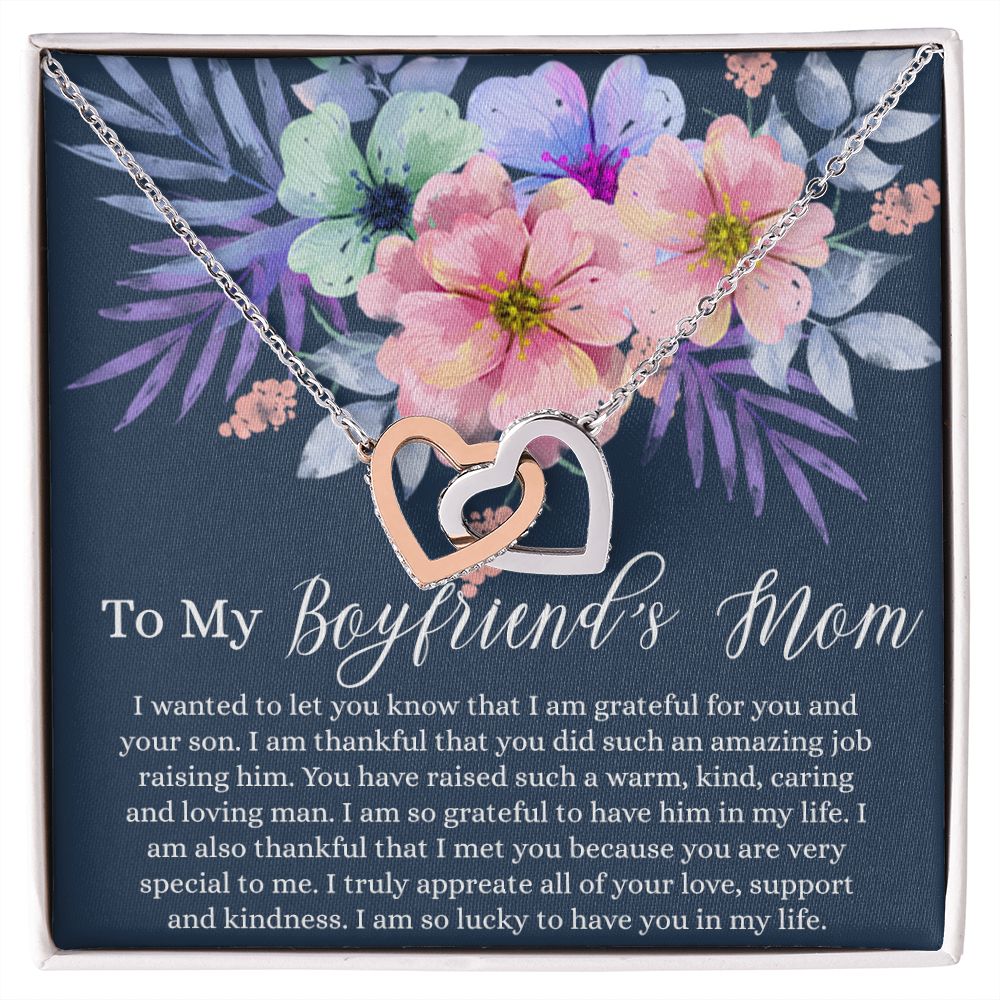 To My Boyfriend Mom Necklace, Gift for Boyfriend Mother, Birthday Gift for Boyfriend's Mom, Christmas Holiday Gift, Mothers Day Gift for Boyfriends Mom, Necklace for Boyfriend's Mom Interlocking Hearts Necklace