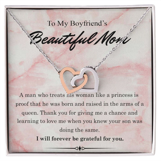 To My Boyfriend's Mom Gift, Birthday Gift For Boyfriend's Mom Necklace Mom Gifts Interlocking Hearts Necklace