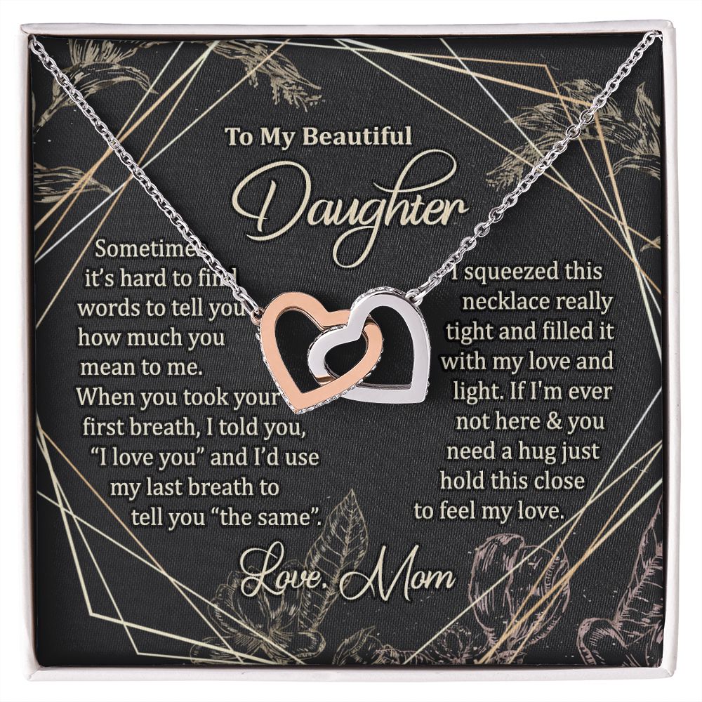 To My Daughter Gift Necklace from Mom, Mother and Daughter Necklace for Girls, Mother Daughter Gift Ideas, Jewelry Pendant Interlocking Hearts Necklace