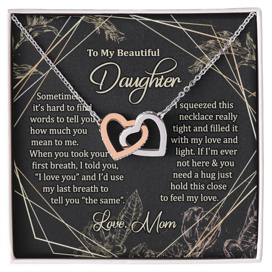 To My Daughter Gift Necklace from Mom, Mother and Daughter Necklace for Girls, Mother Daughter Gift Ideas, Jewelry Pendant Interlocking Hearts Necklace