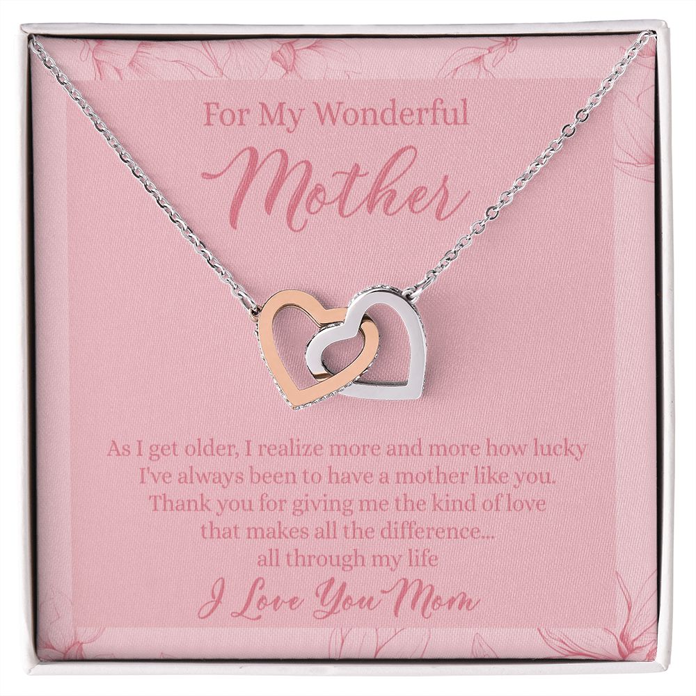 To My Wonderful Mother Necklace Message Card, Gift Box for Mom Birthday Gift From Daughter Mothers Day Necklace for Mom Gift From Daughter Mom Gifts For Wedding Mom Thank You Gift For Mom Interlocking Hearts Necklace