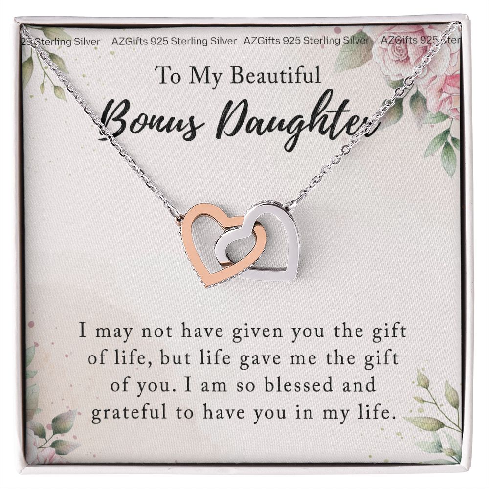 Personalized Gift - To My Bonus Daughter - Interlocking Hearts Necklace, Step daughter, Adopted daughter, daughter in law gift, future daughter, from step dad Interlocking Hearts Necklace
