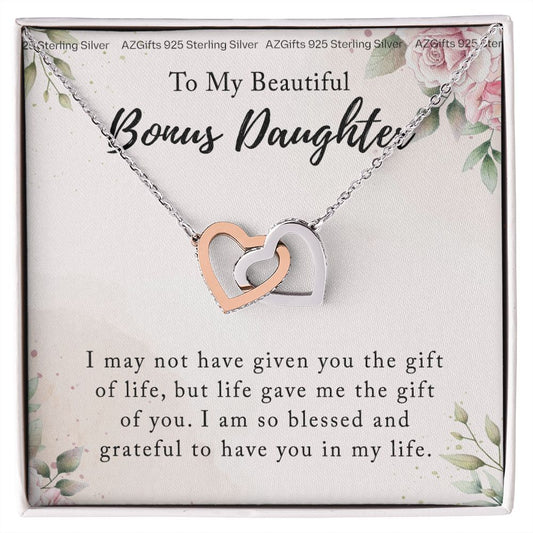 Personalized Gift - To My Bonus Daughter - Interlocking Hearts Necklace, Step daughter, Adopted daughter, daughter in law gift, future daughter, from step dad Interlocking Hearts Necklace