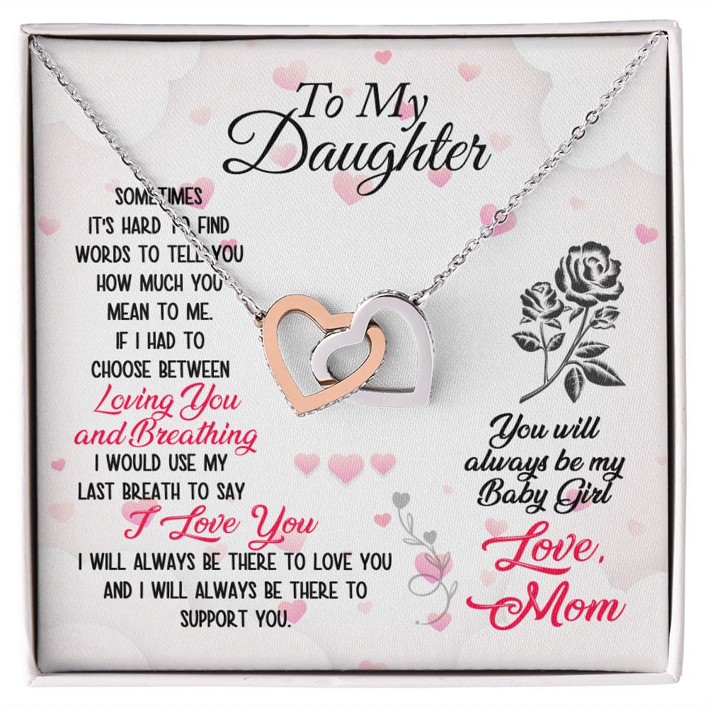 To My Daughter Necklace Pendant Gift From Mom Necklace Loving You And Breathing With Message Card Gift Box Gift For To Daughter, Daughter In Law On Birthday Anniversary Interlocking Hearts Necklace