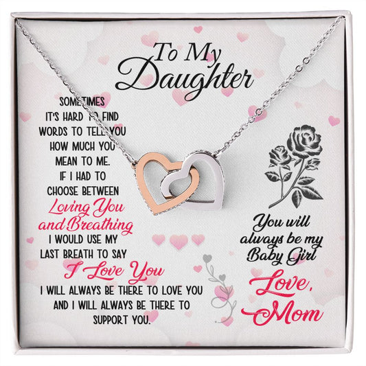To My Daughter Necklace Pendant Gift From Mom Necklace Loving You And Breathing With Message Card Gift Box Gift For To Daughter, Daughter In Law On Birthday Anniversary Interlocking Hearts Necklace