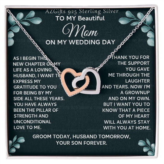 To My Beautiful Mom Necklace from Son, Gift for Mom, Gift from Son for Mother, Mother of Groom Gift, Necklace for Mother of Groom Wedding Day, To my Mom Necklace 301 Interlocking Hearts Necklace