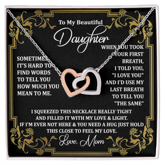 Mother Daughter Gift Ideas, To My Daughter Gift Necklace from Mom, Jewelry Pendant Present for Daughter, Birthday Christmas Gift Graduation Gifts for Daughters, Mother and Daughter Necklace 2134 Interlocking Hearts Necklace