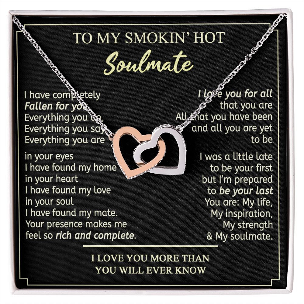 To My Smokin Hot Soulmate Necklace - Wife Gifts From Husband To My Wife Necklace, Gift for Her Romantic, Girlfriend Gifts Necklace for Wife from Men Includes Message Card and Gift Box 2 Interlocking Hearts Necklace