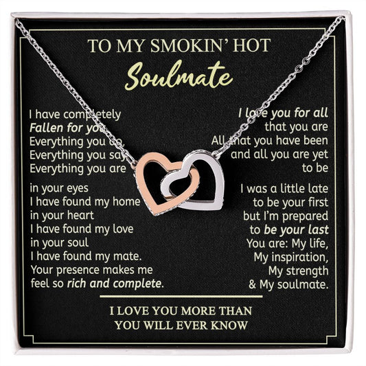 To My Smokin Hot Soulmate Necklace - Wife Gifts From Husband To My Wife Necklace, Gift for Her Romantic, Girlfriend Gifts Necklace for Wife from Men Includes Message Card and Gift Box 2 Interlocking Hearts Necklace
