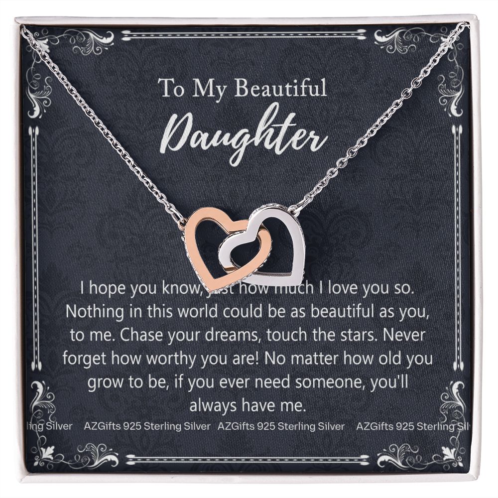 To My Daughter Necklaces Pendants - Father and Daughter Necklace - Gift from Daddy - Luxury Necklace Silver On Birthday, Anniversary - Includes Gift Box Interlocking Hearts Necklace