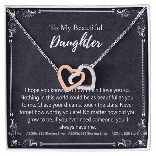 To My Daughter Necklaces Pendants - Father and Daughter Necklace - Gift from Daddy - Luxury Necklace Silver On Birthday, Anniversary - Includes Gift Box Interlocking Hearts Necklace