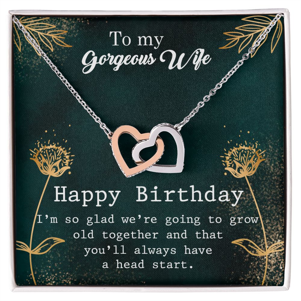 To My Gorgeous Wife Necklace Pendant Gift From Husbnd Habby Birthday A Head Start With Message Card and Gift Box. Valentine's Day Gift For Wife Future Wife Interlocking Hearts Necklace