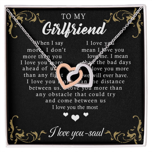 To My Girlfriend Necklace from Boyfriend, Personalized Necklace for Women, Luxury Necklace for Girlfriend, Wedding Anniversary Present For Her, Girlfriend Gift Jewelry Christmas Birthday Gift Interlocking Hearts Necklace