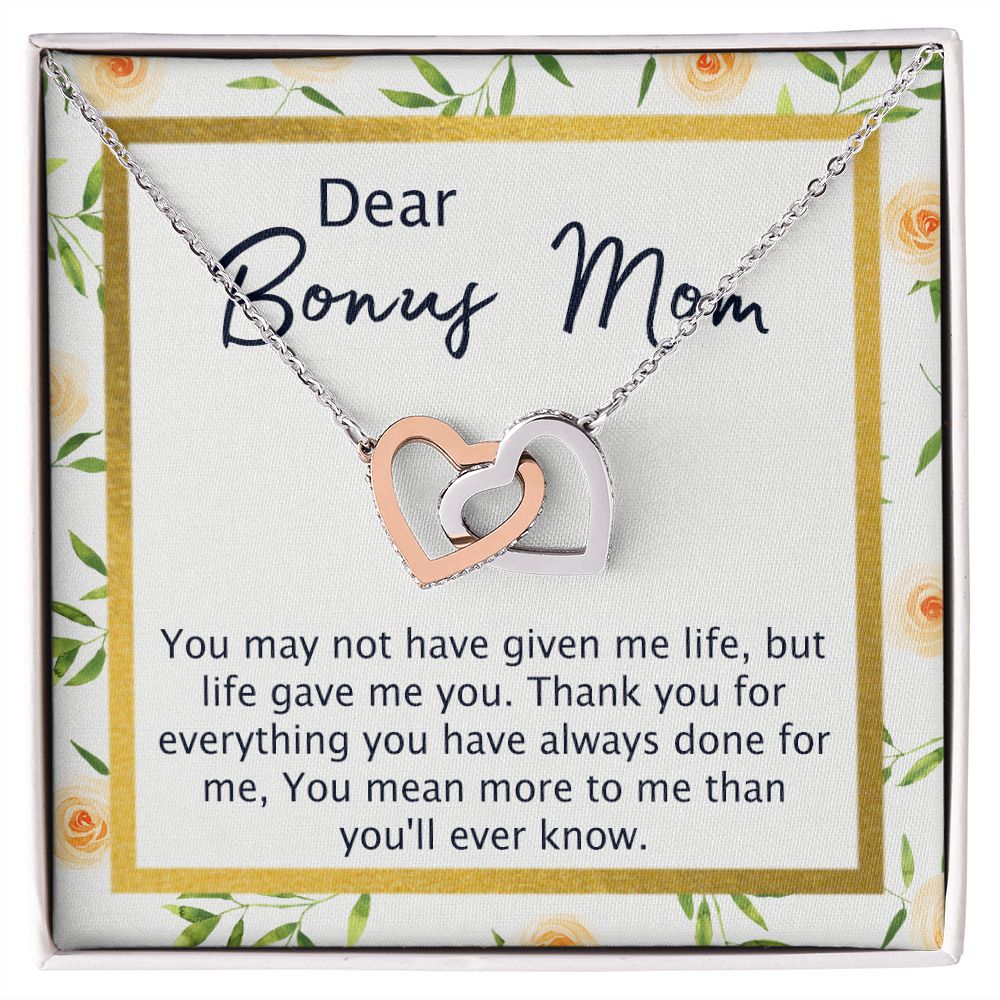 Bonus Mom Gifts, To My Bonus Mom Necklace, Bonus Mom Jewelry, Necklace for Bonus Mom, Step Daughter To Stepmother Necklace, Step Mom Necklace for Women Step Mom Mothers Day Jewelry Interlocking Hearts Necklace