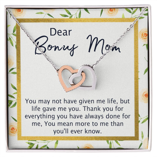 Bonus Mom Gifts, To My Bonus Mom Necklace, Bonus Mom Jewelry, Necklace for Bonus Mom, Step Daughter To Stepmother Necklace, Step Mom Necklace for Women Step Mom Mothers Day Jewelry Interlocking Hearts Necklace