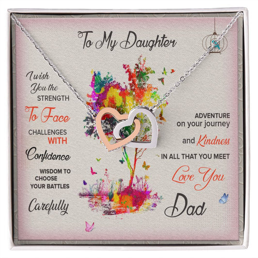 To My Daughter Necklace Pendant I Wish You The Strength To Face With Message Card Gift Box Gift For To Daughter, Daughter In Law Gift On Birthday Anniversary Gift Interlocking Hearts Necklace
