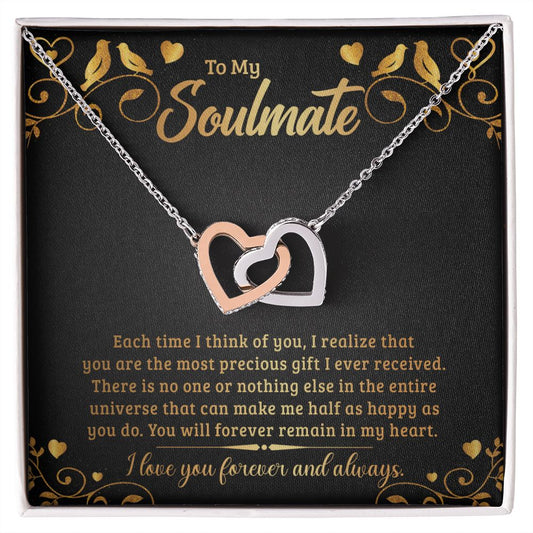 To My Soulmate Necklace for Women Birthday Christmas Jewelry Gifts For My Wife with Message Card Box Personalized Gift Present Pendant for Future Wife Soulmate Girlfriend Love 19 Interlocking Hearts Necklace