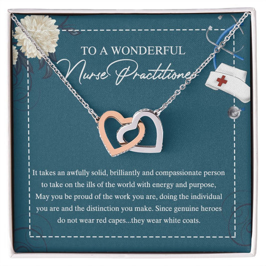To My Nurse Practitioner Necklace with Box Message Card, Gift For Nurse Jewelry Congrats Graduation Pendants Gift For Daughter, Granddaughter, Niece, Sister Interlocking Hearts Necklace