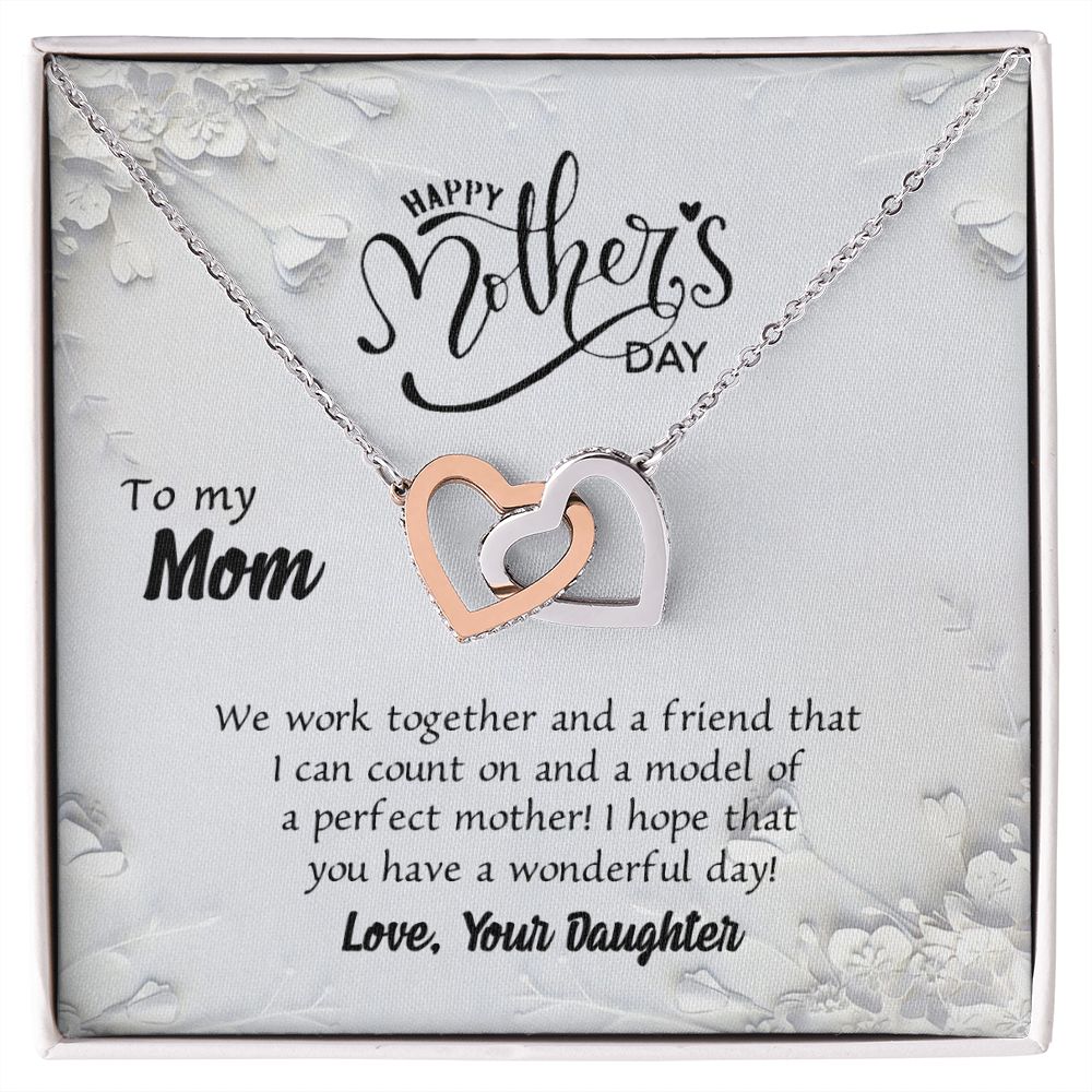 To My Mom Necklace Pendant Gift From Daughter And Happy Mother's Day Gift For Mom Birthday, Anniversary Together And A Friend Interlocking Hearts Necklace