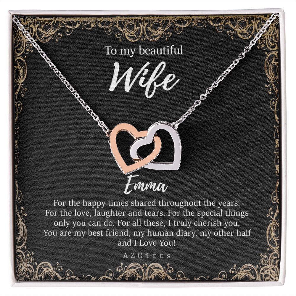 To My Wife Necklace from Husband, Personalized Necklace for Women, Luxury Necklace for Wife from Man Men, Wedding Anniversary Present For Wife, Beautiful Wife Jewelry Christmas Birthday Gifts For Wife9 Interlocking Hearts Necklace