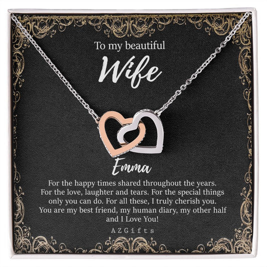 To My Wife Necklace from Husband, Personalized Necklace for Women, Luxury Necklace for Wife from Man Men, Wedding Anniversary Present For Wife, Beautiful Wife Jewelry Christmas Birthday Gifts For Wife9 Interlocking Hearts Necklace